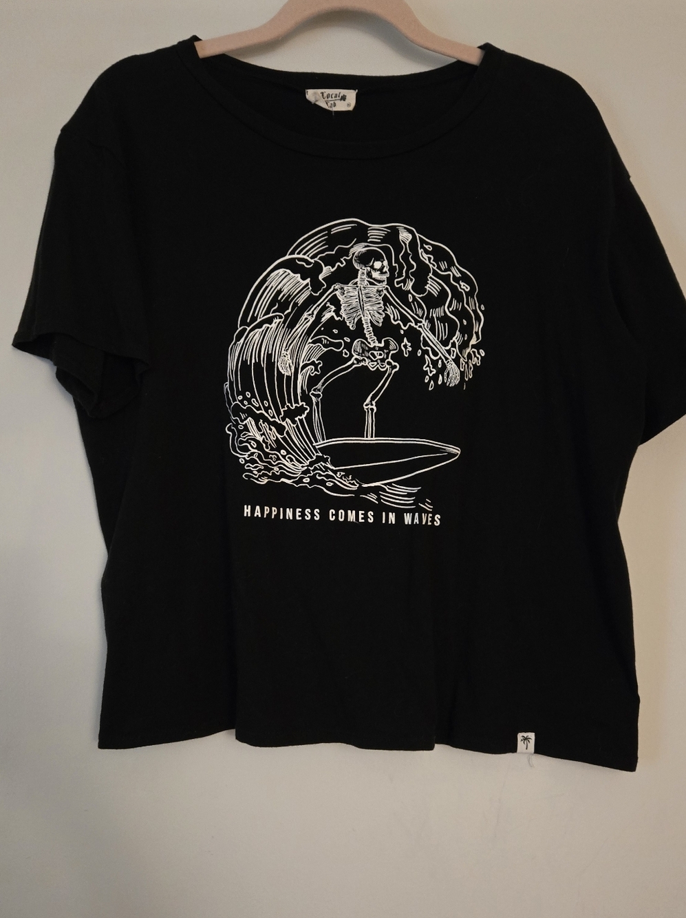 Black Graphic Surf Skeleton Crop Tee By Local Lab
